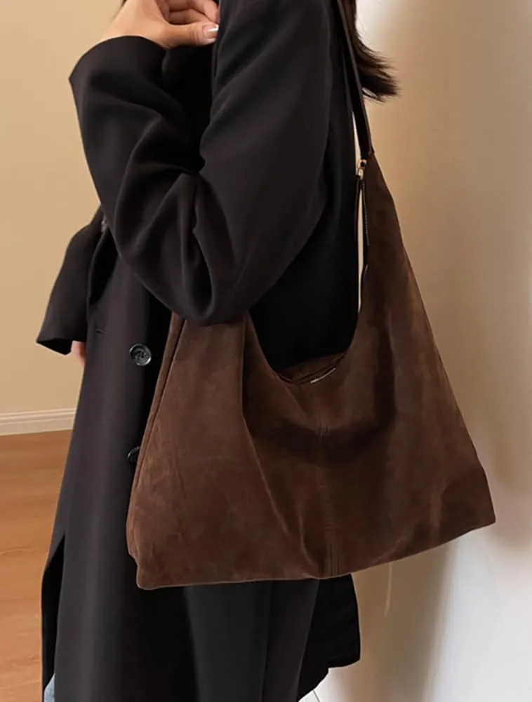 Slouchy Suede Shoulder Bags For Women Underarm Bag Womens Tote Bag Work Purses Crescent Bag Suede Handbag Travel Winter Fall