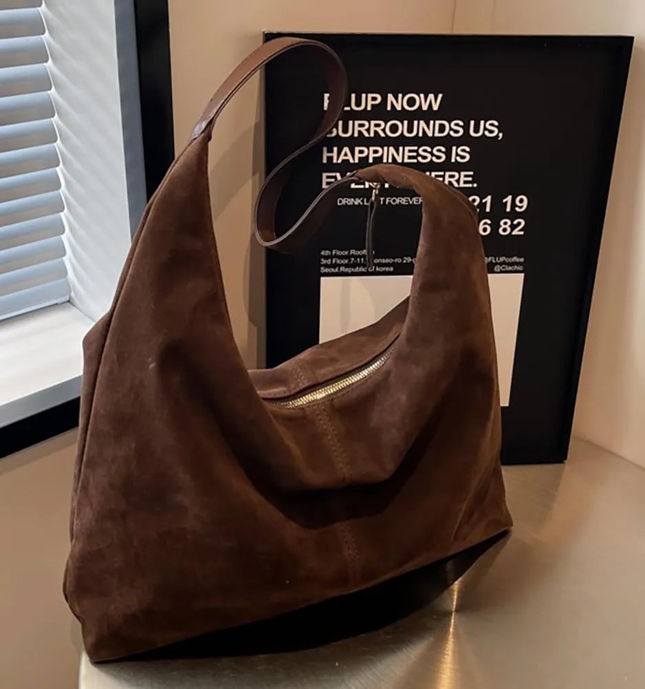 Slouchy Suede Shoulder Bags For Women Underarm Bag Womens Tote Bag Work Purses Crescent Bag Suede Handbag Travel Winter Fall