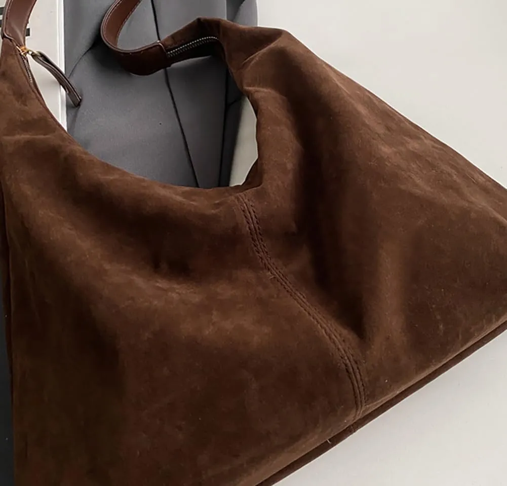 Slouchy Suede Shoulder Bags For Women Underarm Bag Womens Tote Bag Work Purses Crescent Bag Suede Handbag Travel Winter Fall
