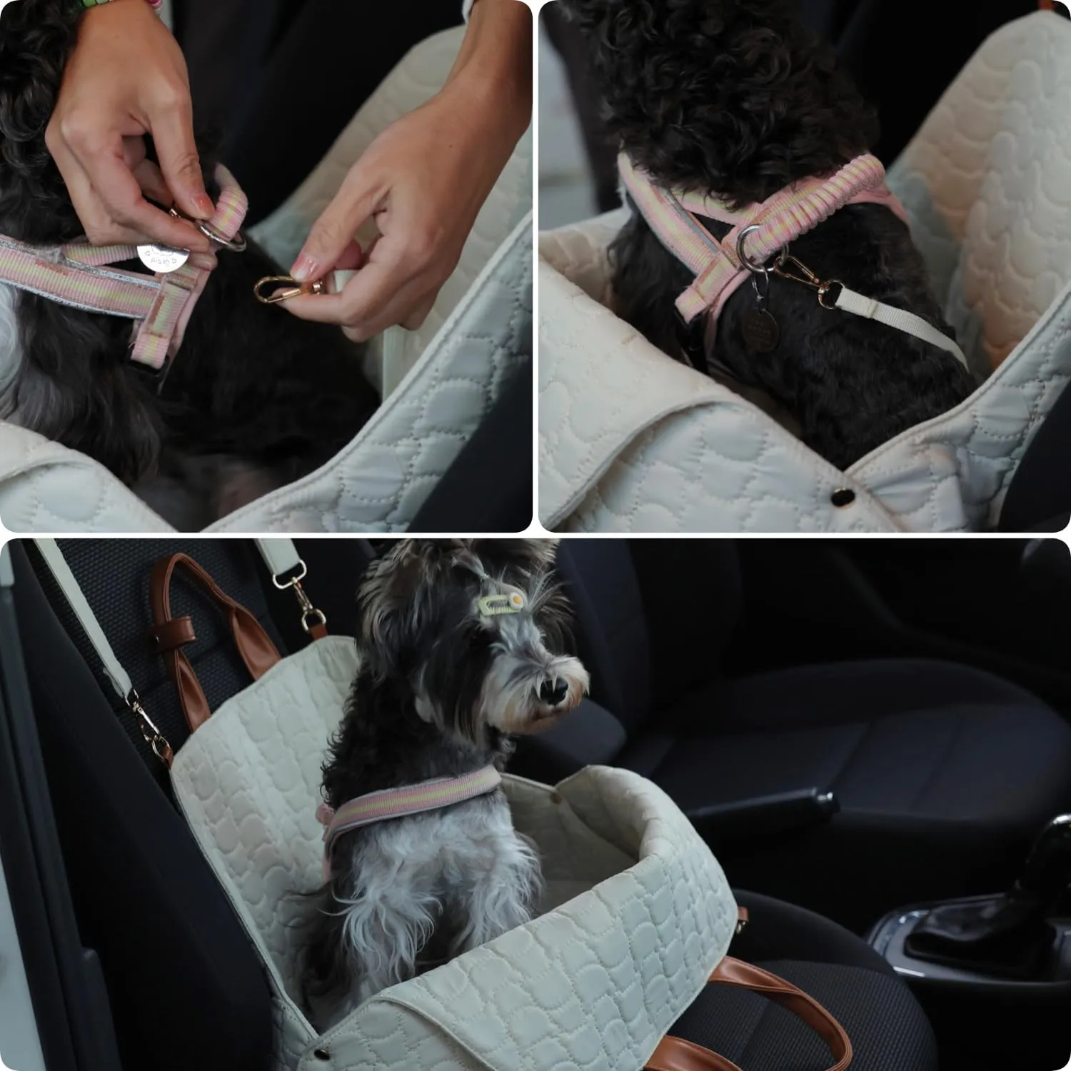 Small Dog Purse Puppies Car Safety Seat,Dual USE,Cat Bags Pets Kennel,Cream Color,Trained Pets Handbag Outdoor Woman Style(Gream Color)