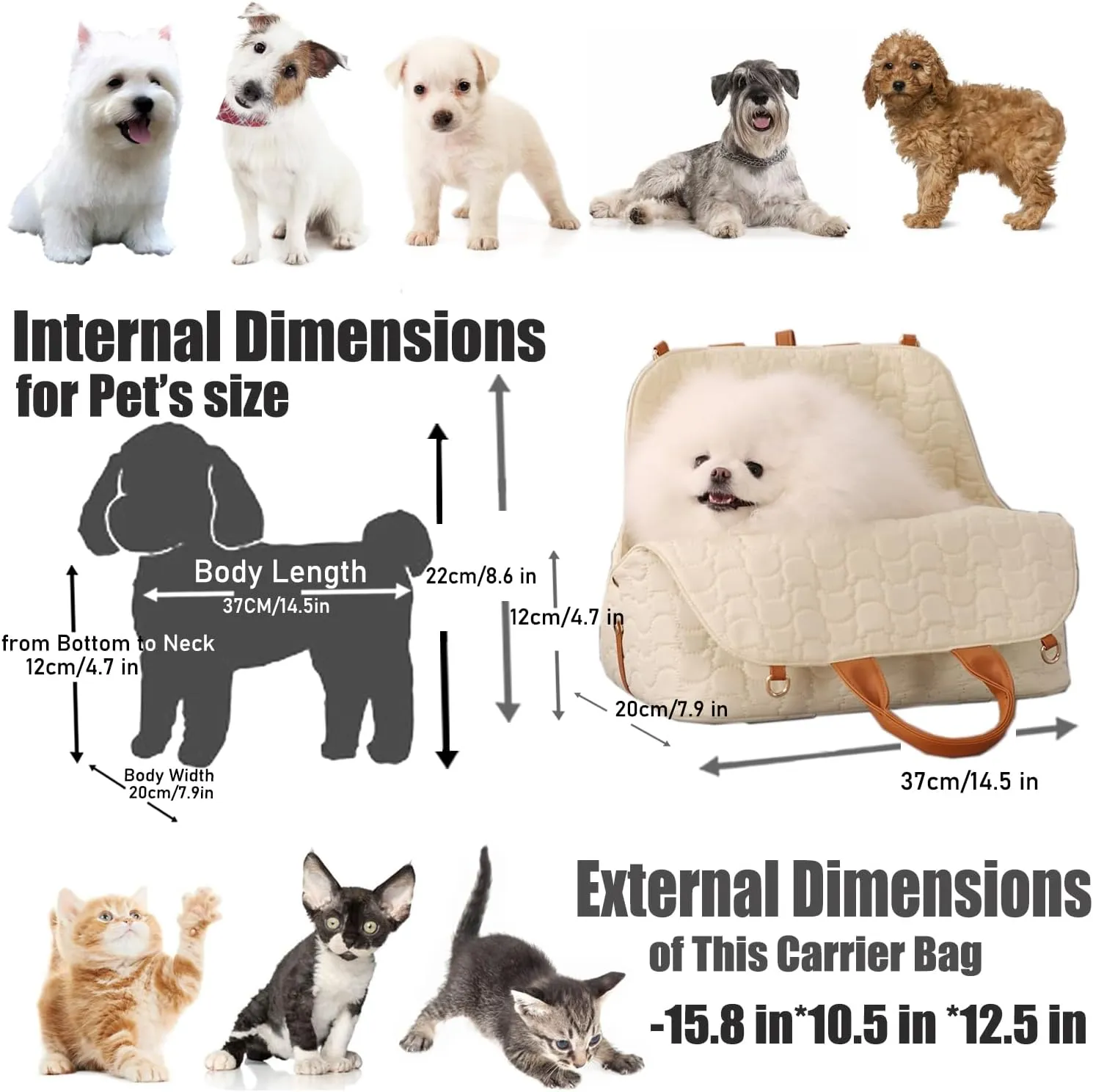 Small Dog Purse Puppies Car Safety Seat,Dual USE,Cat Bags Pets Kennel,Cream Color,Trained Pets Handbag Outdoor Woman Style(Gream Color)