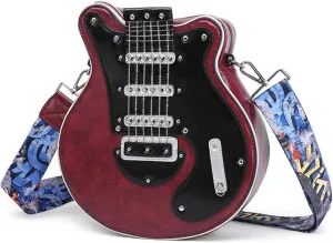 Small Shoulder Bags Creative Guitar Shape Crossbody Bag Zipper PU Bag for Girls Women Adjustable Shoulder Belt