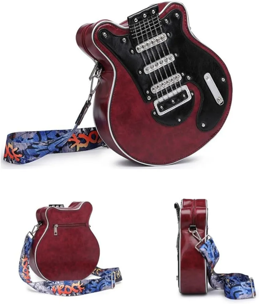 Small Shoulder Bags Creative Guitar Shape Crossbody Bag Zipper PU Bag for Girls Women Adjustable Shoulder Belt