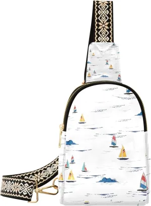 Small Sling Bag Summer Beach Colorful Surfing Crossbody Bag PU Leather Sling Purse for Women
