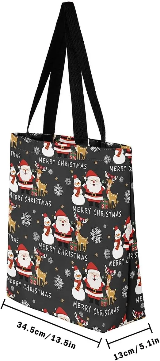 Snowman Canvas Tote Bag Christmas Tree Duffle Bag Women,Skiing Casual Reusable Handbag for Women