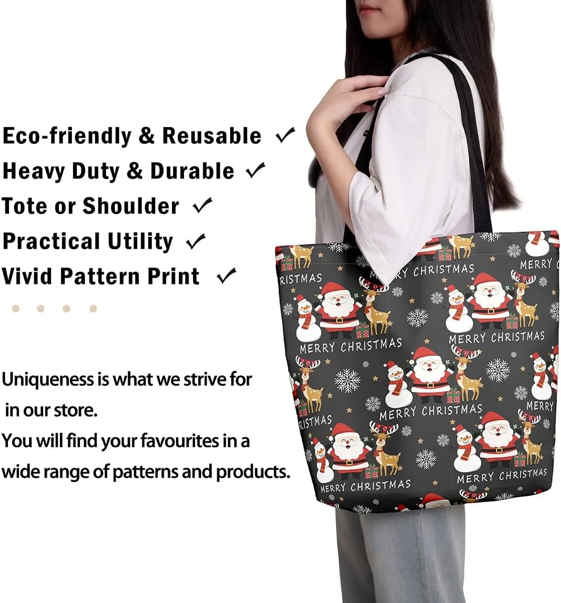Snowman Canvas Tote Bag Christmas Tree Duffle Bag Women,Skiing Casual Reusable Handbag for Women