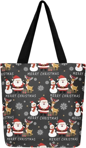 Snowman Canvas Tote Bag Christmas Tree Duffle Bag Women,Skiing Casual Reusable Handbag for Women