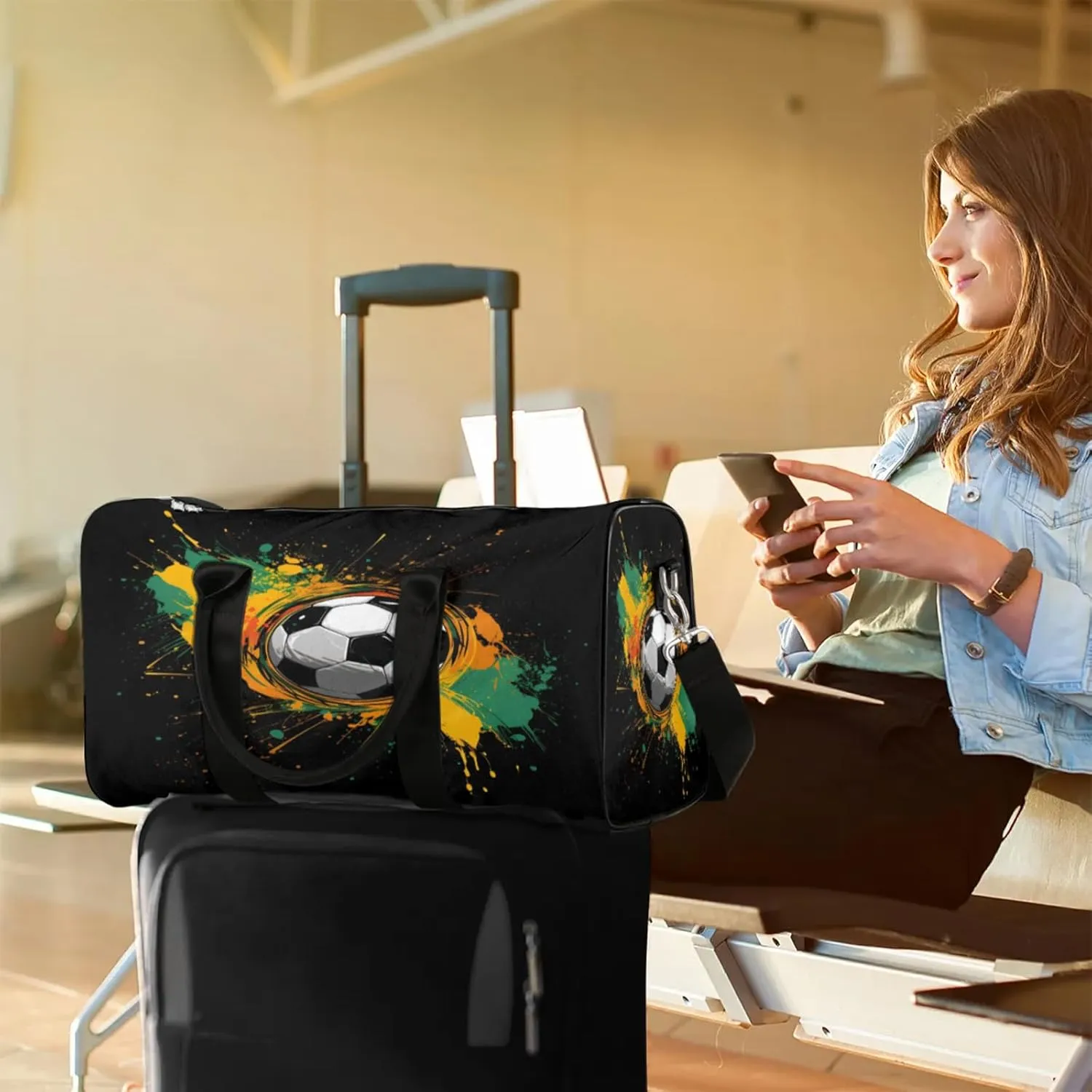 Soccer Football Travel Bag for Men Women, Gym Duffle Bags for Travel, Carry On Luggage Bag, Weekender Overnight Workout Bags