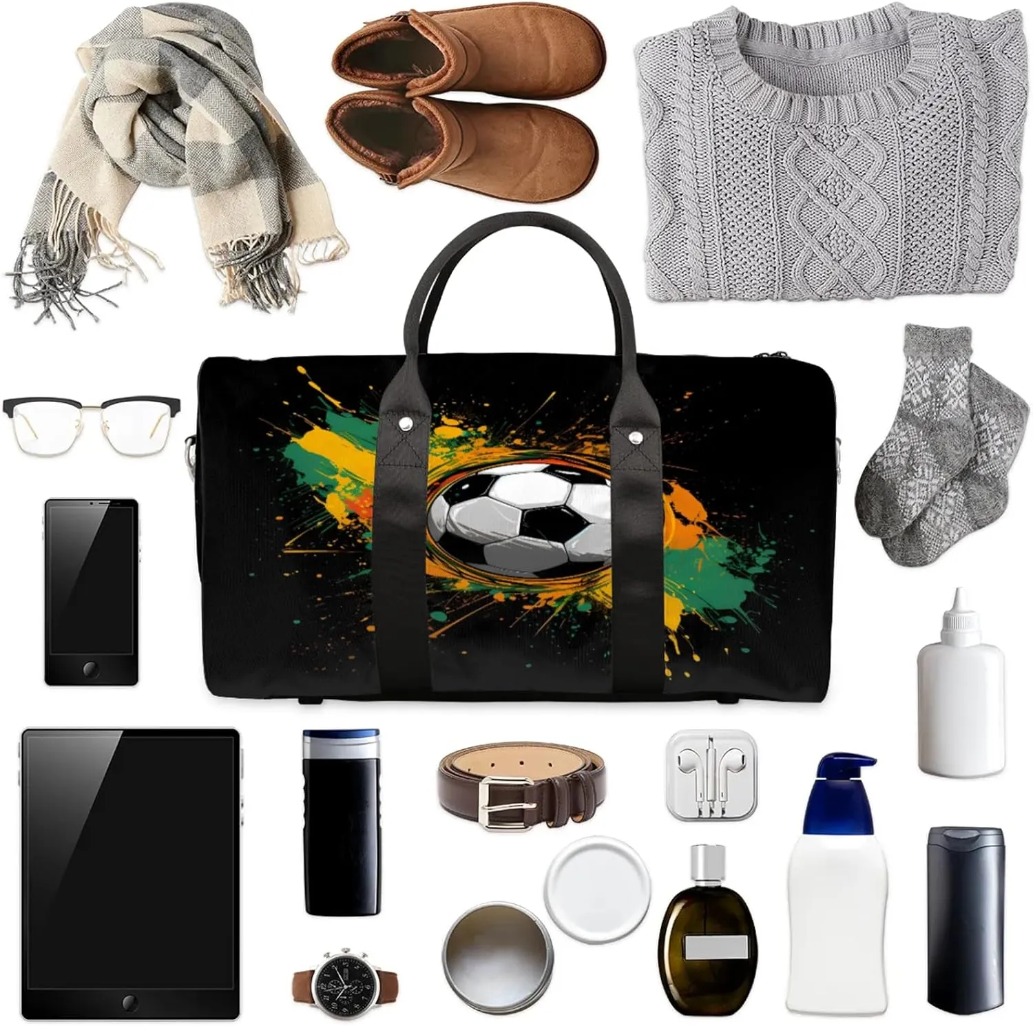 Soccer Football Travel Bag for Men Women, Gym Duffle Bags for Travel, Carry On Luggage Bag, Weekender Overnight Workout Bags