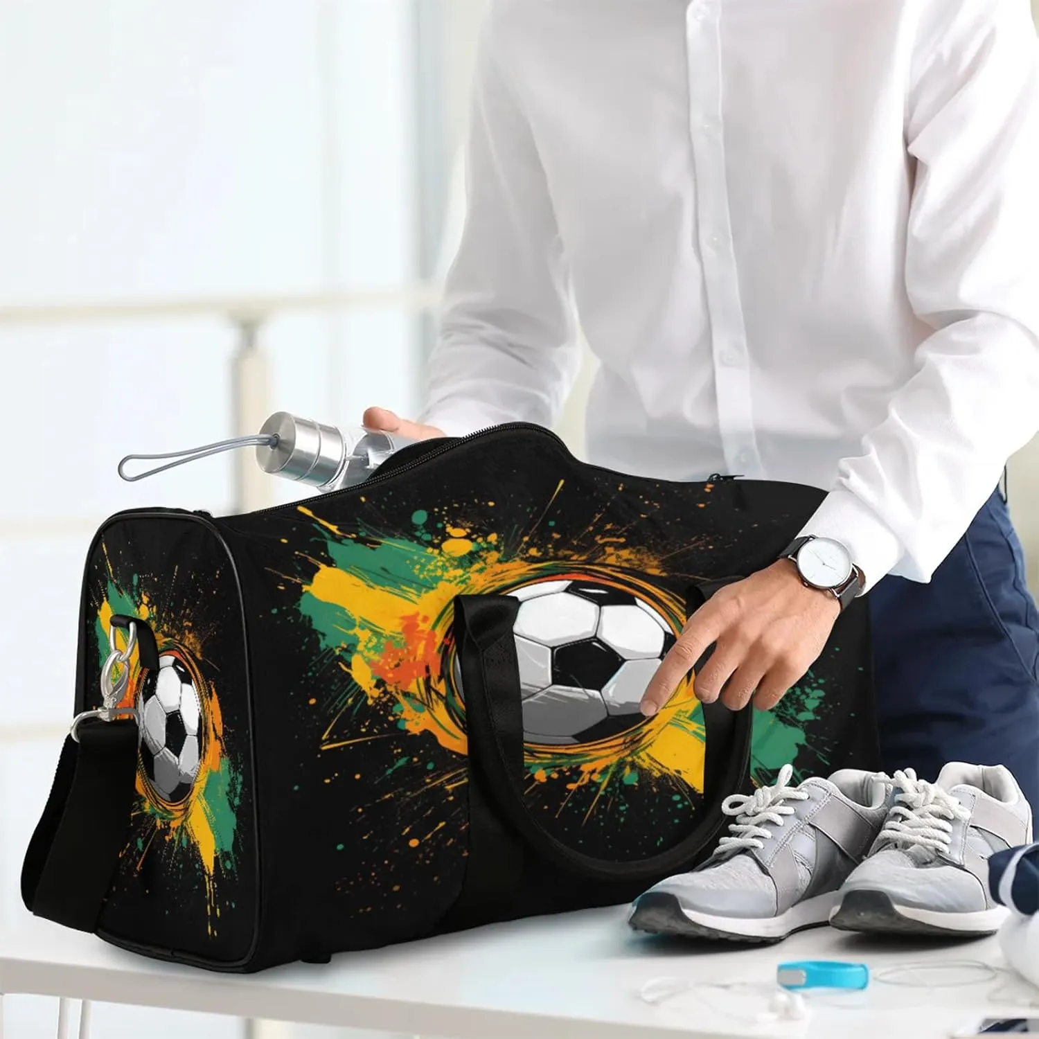 Soccer Football Travel Bag for Men Women, Gym Duffle Bags for Travel, Carry On Luggage Bag, Weekender Overnight Workout Bags