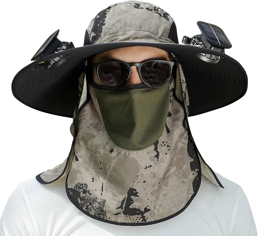 Solar Fan Hat for Men Women, Outdoor Fishing Wide Brim Sun Hat with Fan Built in Solar Power UPF 50  Fishing & Beach