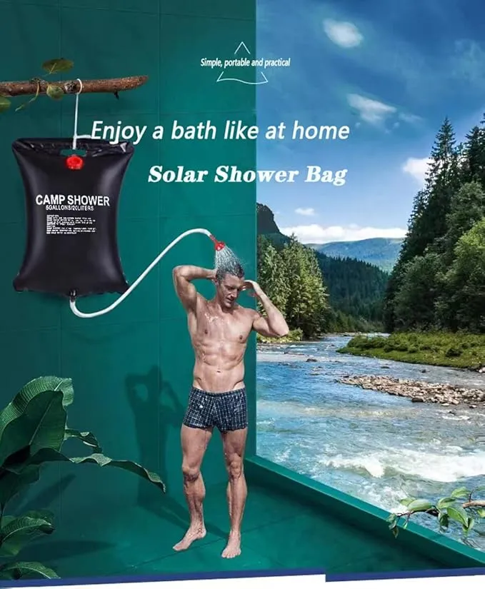 Solar Shower Bag, 5 Gallons/20L Camping Shower Bag, Portable Shower Bag with Removable Hose and On-Off Switchable Shower Head for Camping Beach Swimming Outdoor Traveling