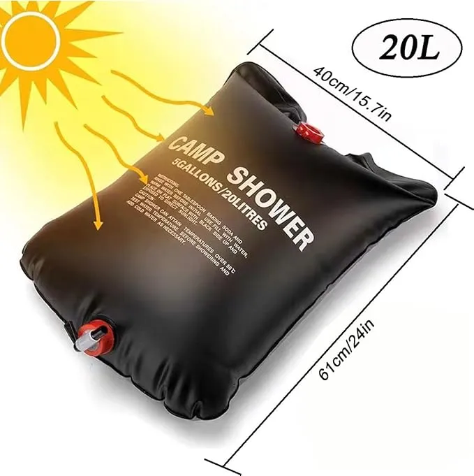 Solar Shower Bag, 5 Gallons/20L Camping Shower Bag, Portable Shower Bag with Removable Hose and On-Off Switchable Shower Head for Camping Beach Swimming Outdoor Traveling