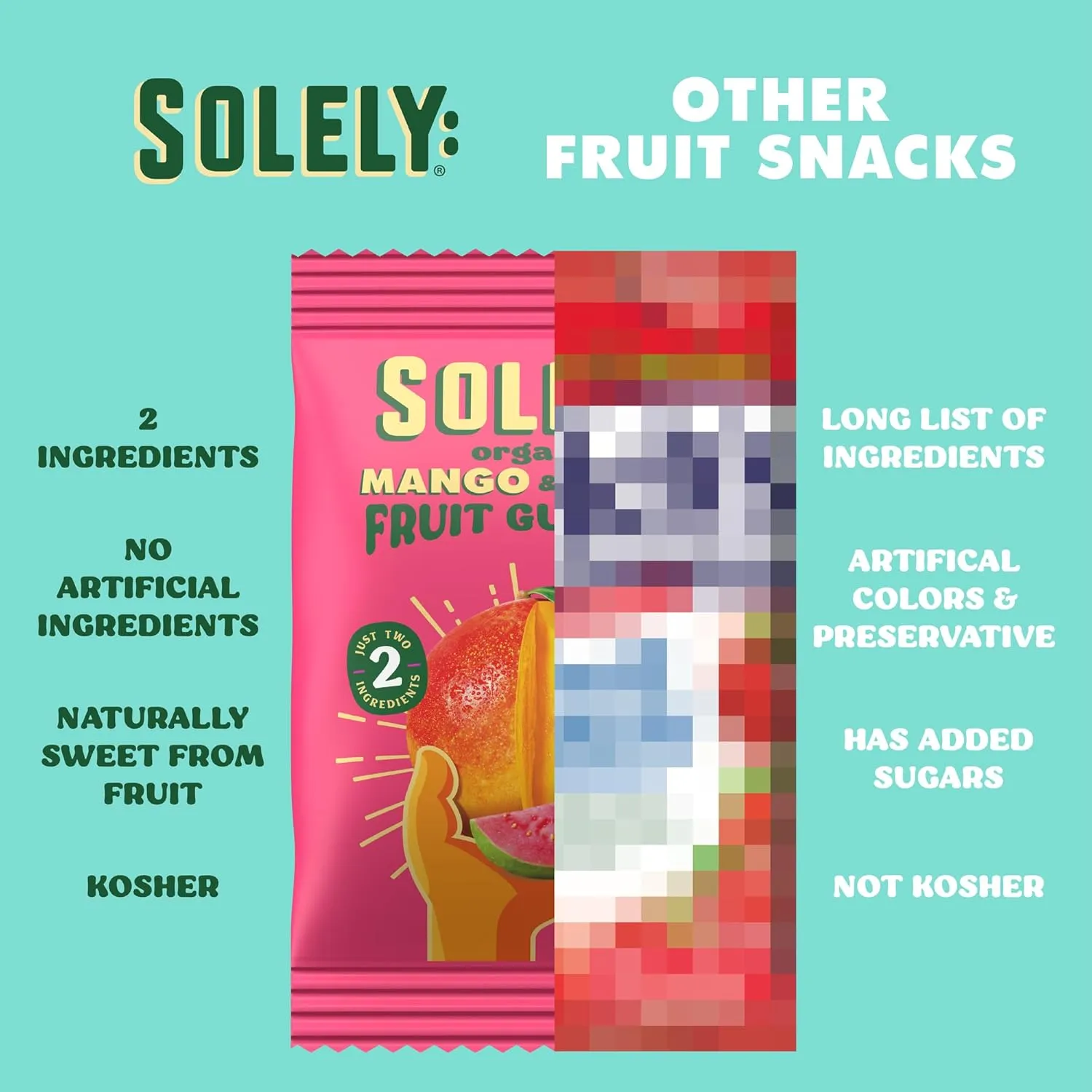SOLELY - Organic Mango & Guava Whole Fruit Gummies (Pack of 8 Boxes, 5 Bags per Box) - Real Fresh Fruit - Healthy Snacks for Adults & Kids - Non GMO, Vegan Snacks, Shelf Stable - 40 Bags (3.5 oz)