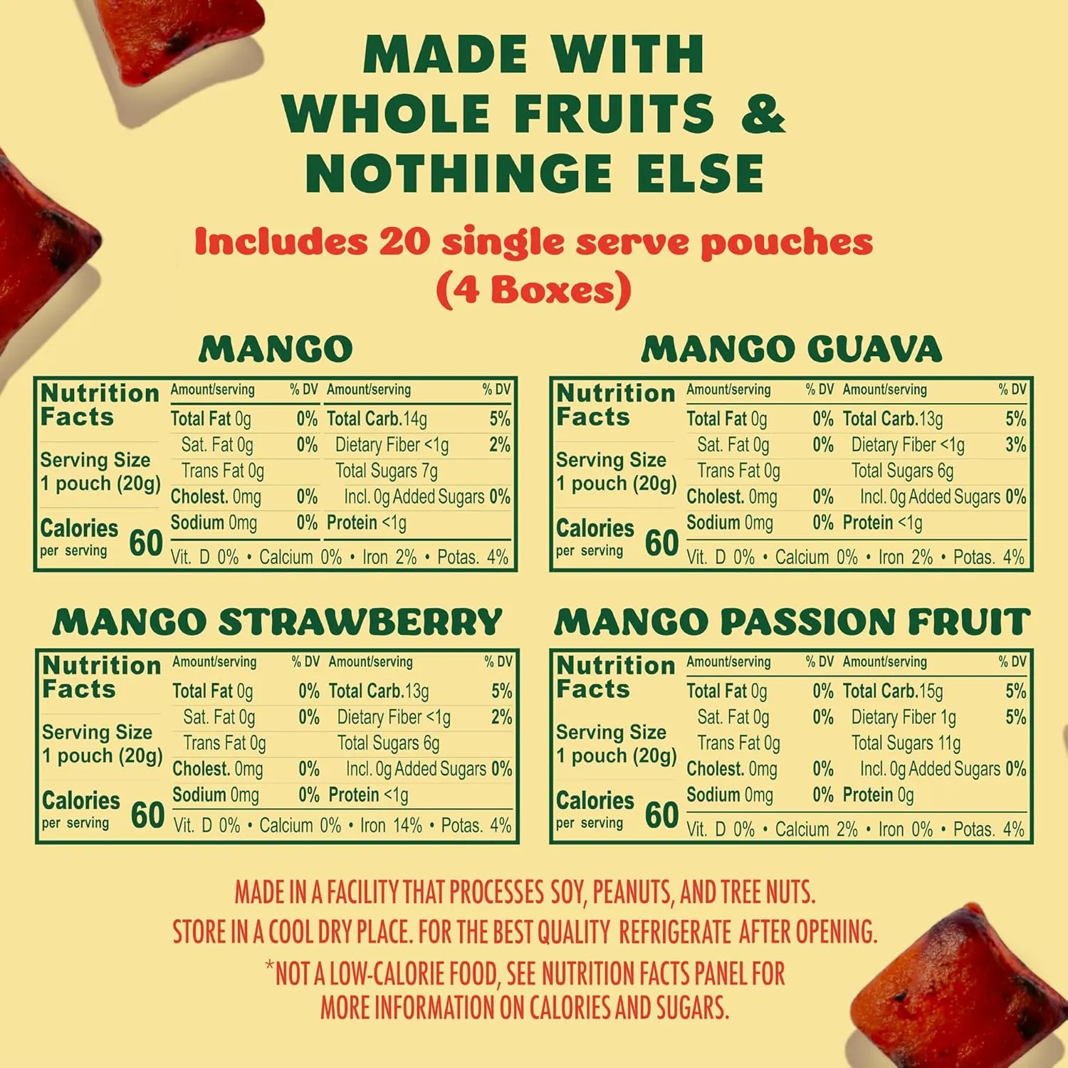 SOLELY - Organic Mango Whole Fruit Gummies Variety Pack (4 Flavors, 5 Bags per Box) - Real Fresh Fruit - Healthy Snacks for Adults & Kids - Non GMO, Vegan Snacks, Shelf Stable - 20 Bags (3.5 oz)