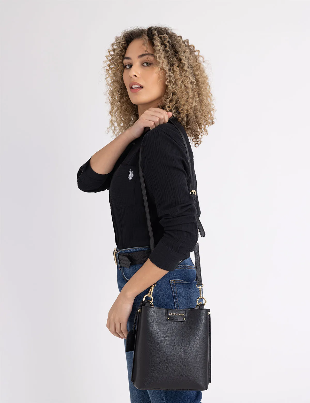 SOLID BUCKET BAG WITH CROSSBODY STRAP