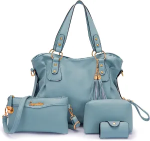 Soperwillton Fashion Handbag for Women Shoulder Bag Top Handle Satchel Hobo Tote Bag Purse Set 4pcs