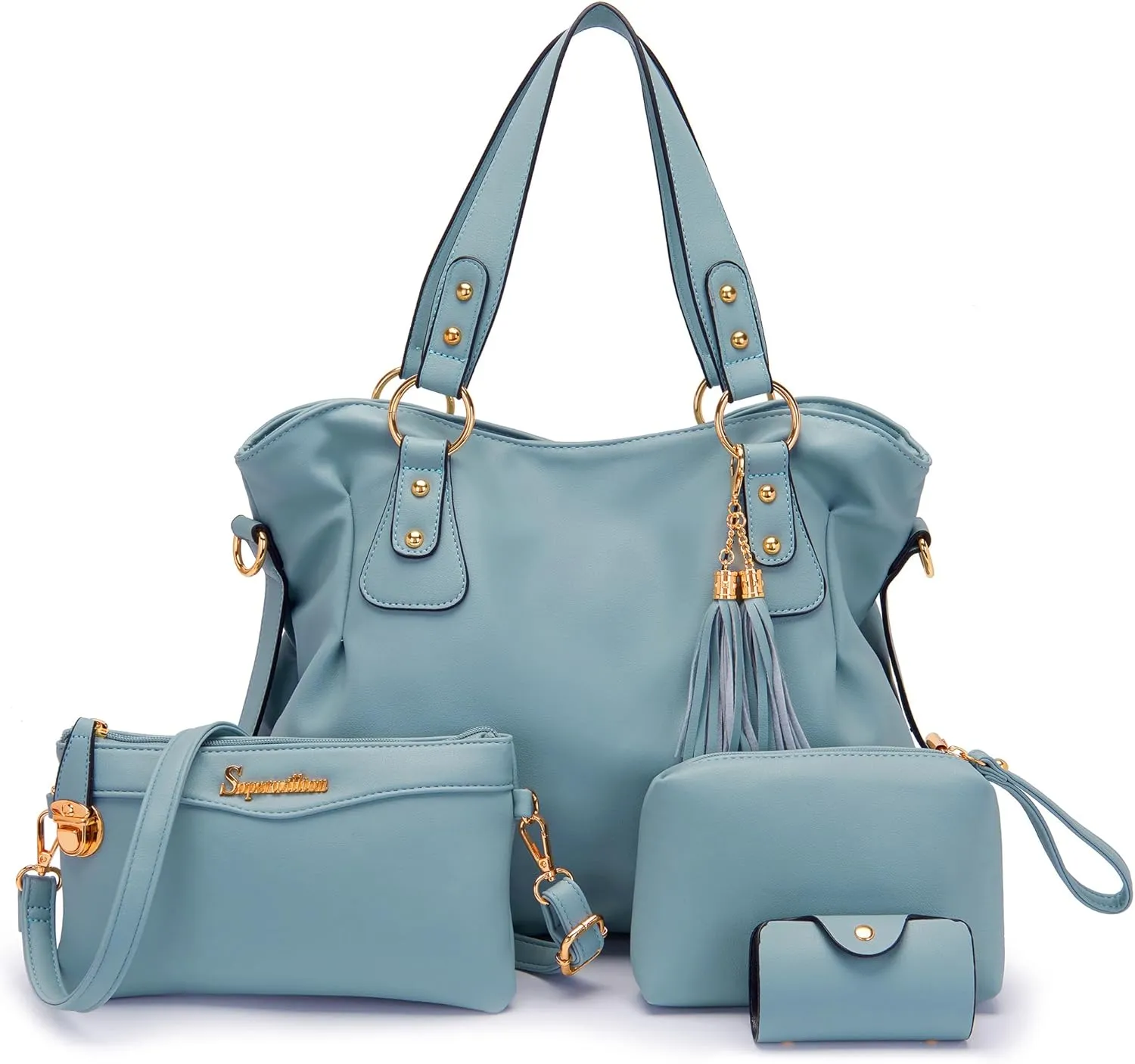 Soperwillton Fashion Handbag for Women Shoulder Bag Top Handle Satchel Hobo Tote Bag Purse Set 4pcs