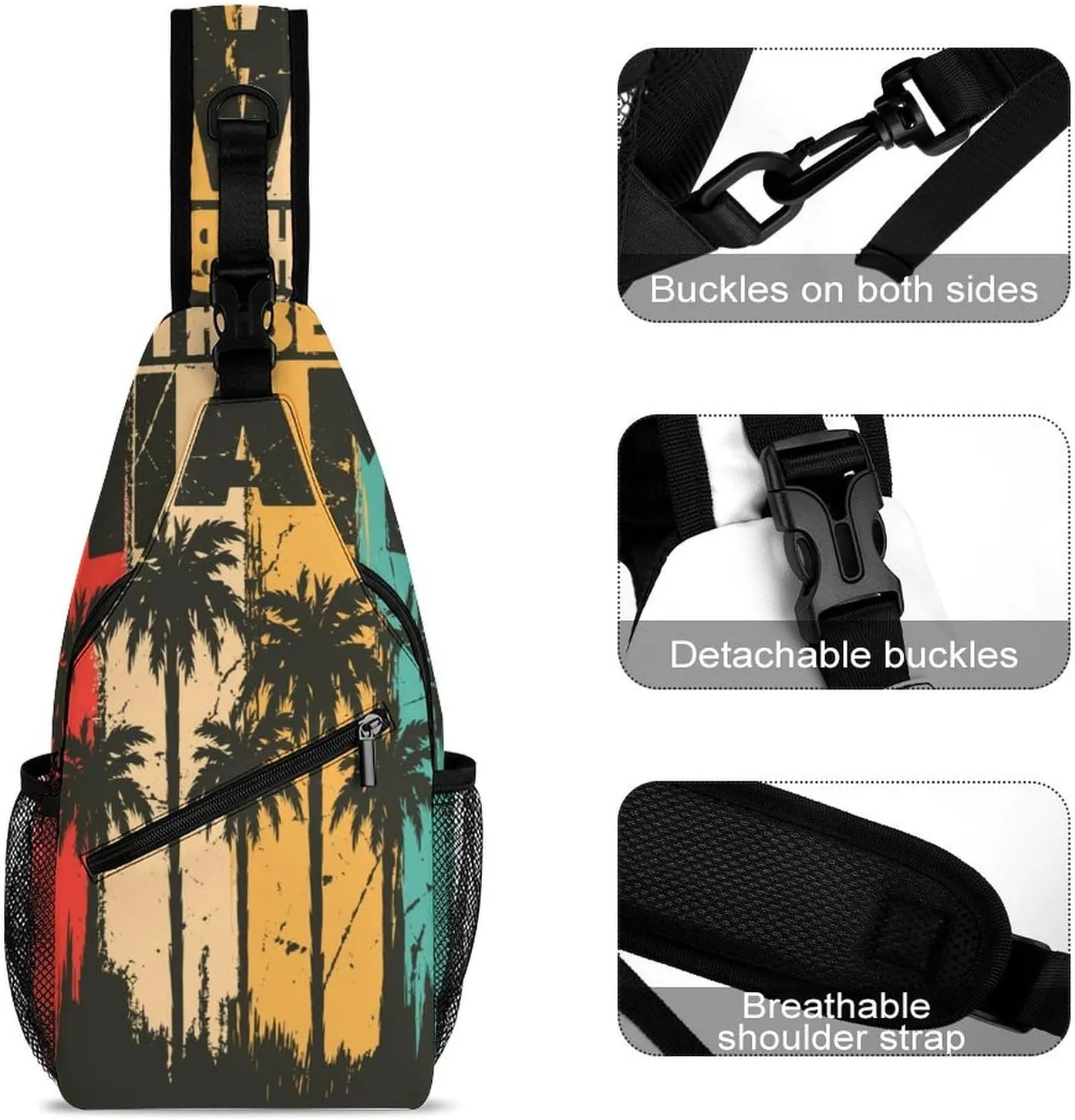 South-beach-miami Crossbody Sling Backpack, Shoulder Bag Chest Bag for Travel Sport Running