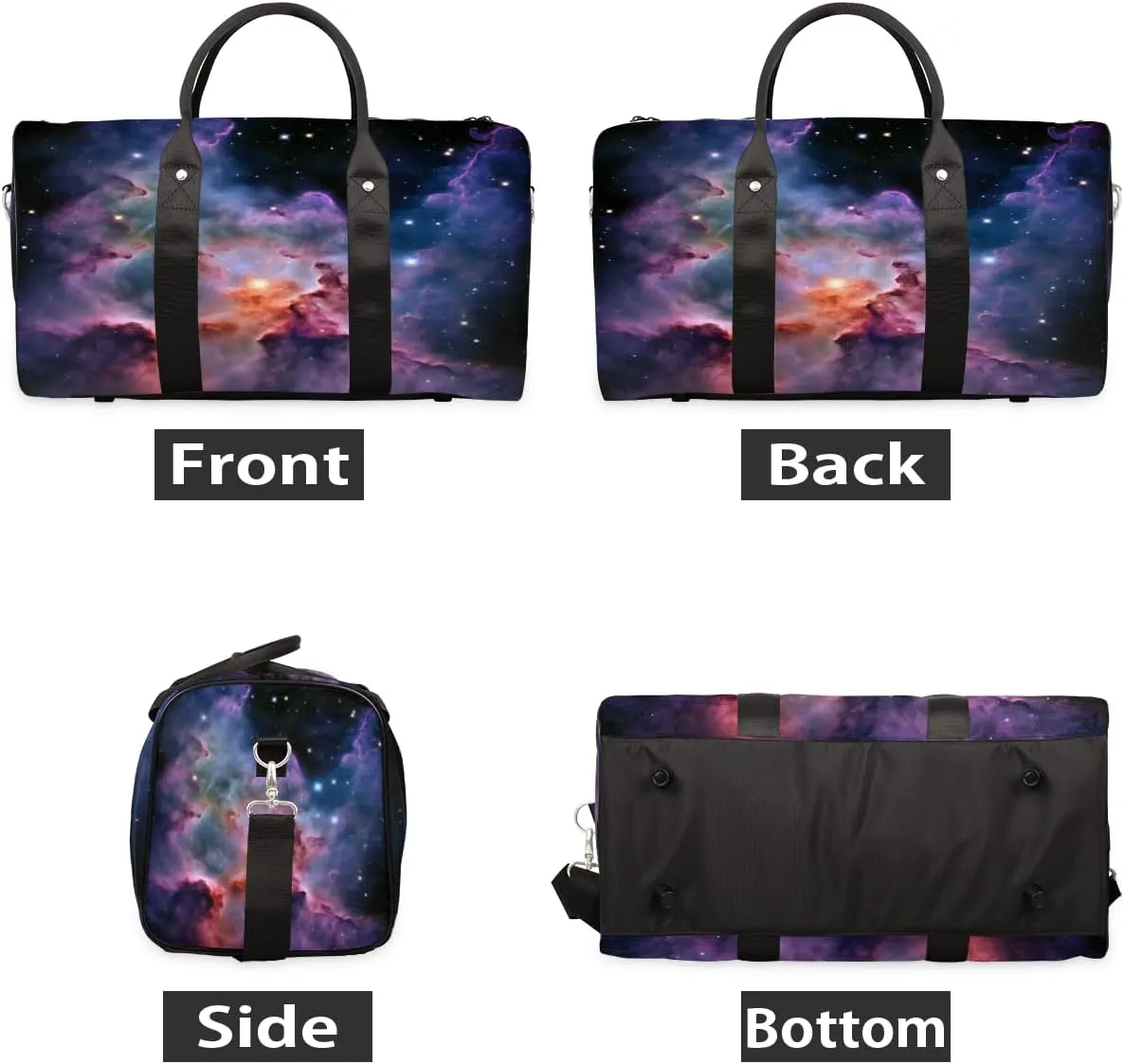 Space Travel Duffle Bag, Sports Gym Bags for Women Men, Carry On Weekender Overnight Bag, Galaxy Outer Nebula Stars Workout Hospital Airplane Trips Bag