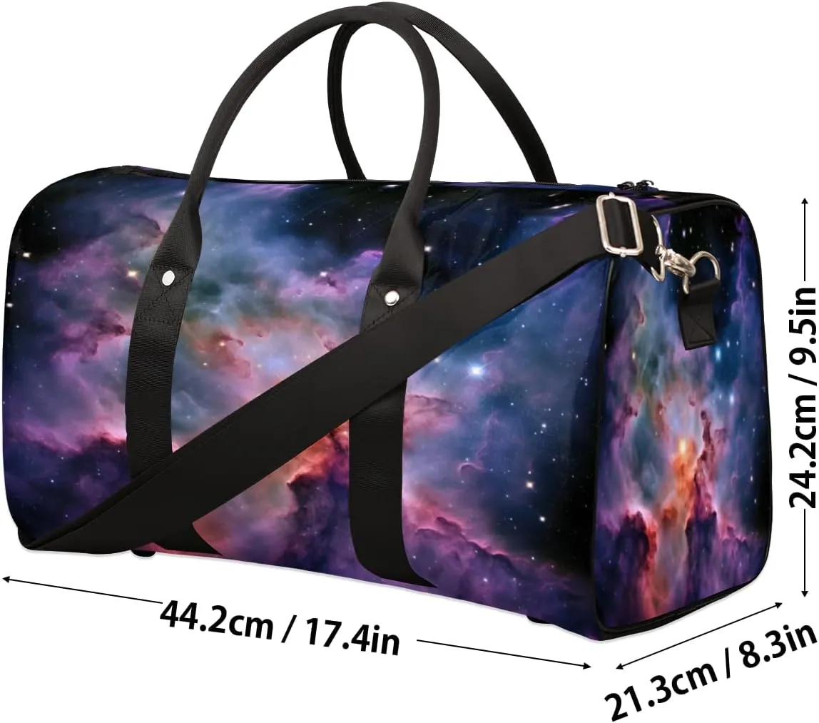 Space Travel Duffle Bag, Sports Gym Bags for Women Men, Carry On Weekender Overnight Bag, Galaxy Outer Nebula Stars Workout Hospital Airplane Trips Bag