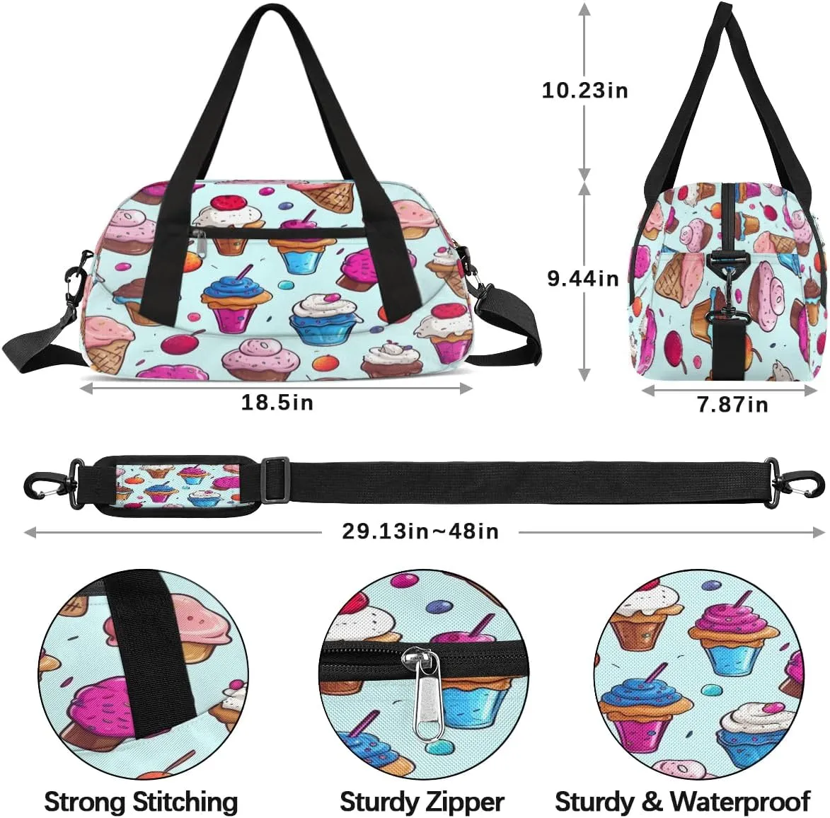 Sport Duffel Bag Sweet Ice Cream Kids Gym Bag Weekender Overnight Bags for Boys Girls Teens Carry On Workout Travel Bag