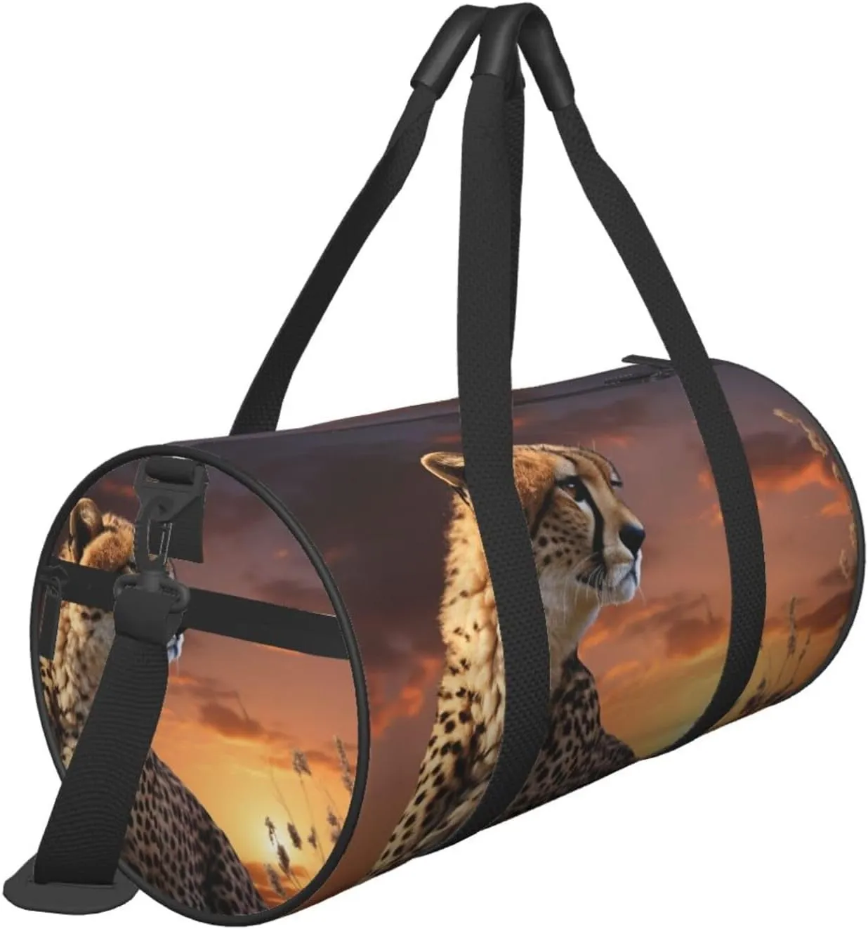 Sports Gym Bag for Women Men Travel Duffel Bag Tote Weekender Bag Carry on Overnight Bag for Travel Swimming Fitness Workout Sports Cheetah Looking Out Over Savanna with Sunset Duffle Bag