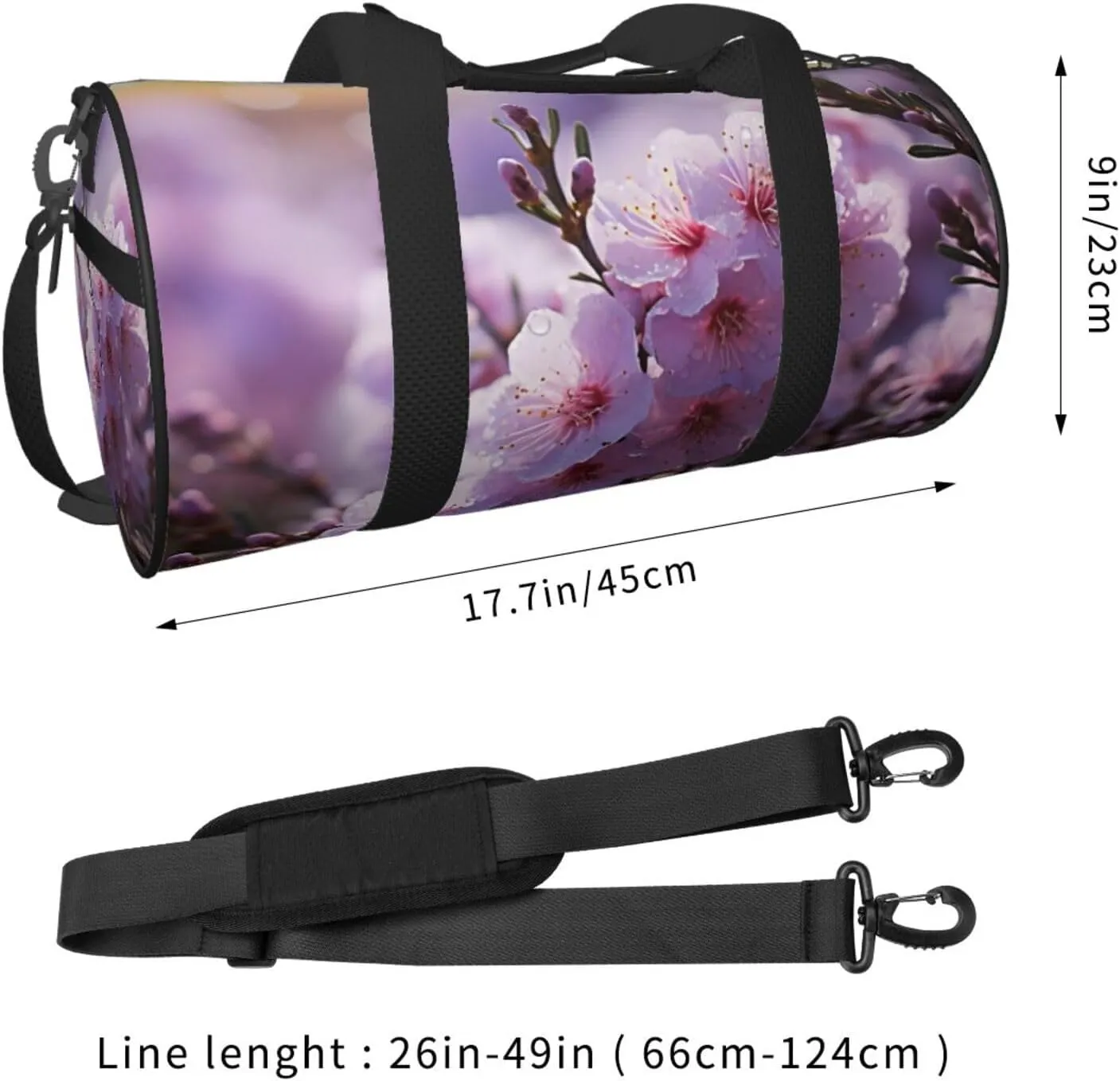 Sports Gym Bag for Women Men Travel Duffel Bag Tote Weekender Bag Carry on Overnight Bag for Travel Swimming Fitness Workout Sports Cherry Blossom Duffle Bag