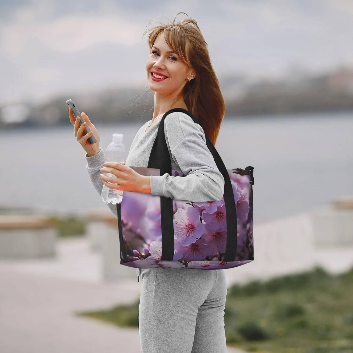 Sports Gym Bag for Women Men Travel Duffel Bag Tote Weekender Bag Carry on Overnight Bag for Travel Swimming Fitness Workout Sports Cherry Blossom Duffle Bag