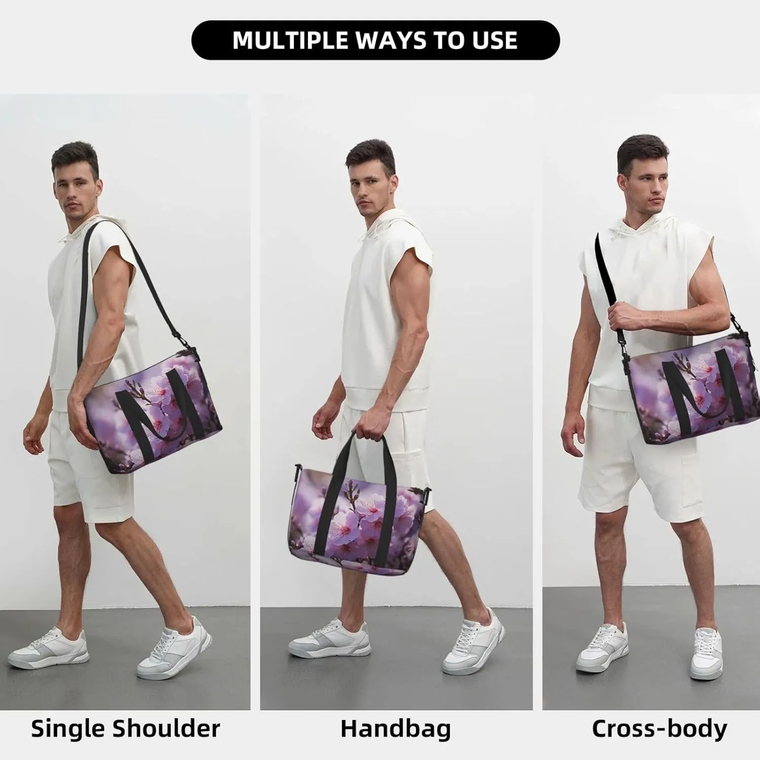 Sports Gym Bag for Women Men Travel Duffel Bag Tote Weekender Bag Carry on Overnight Bag for Travel Swimming Fitness Workout Sports Cherry Blossom Duffle Bag