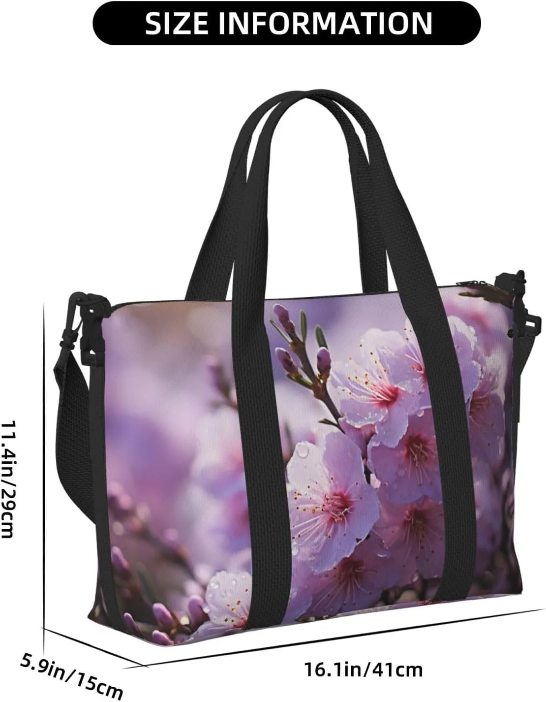 Sports Gym Bag for Women Men Travel Duffel Bag Tote Weekender Bag Carry on Overnight Bag for Travel Swimming Fitness Workout Sports Cherry Blossom Duffle Bag
