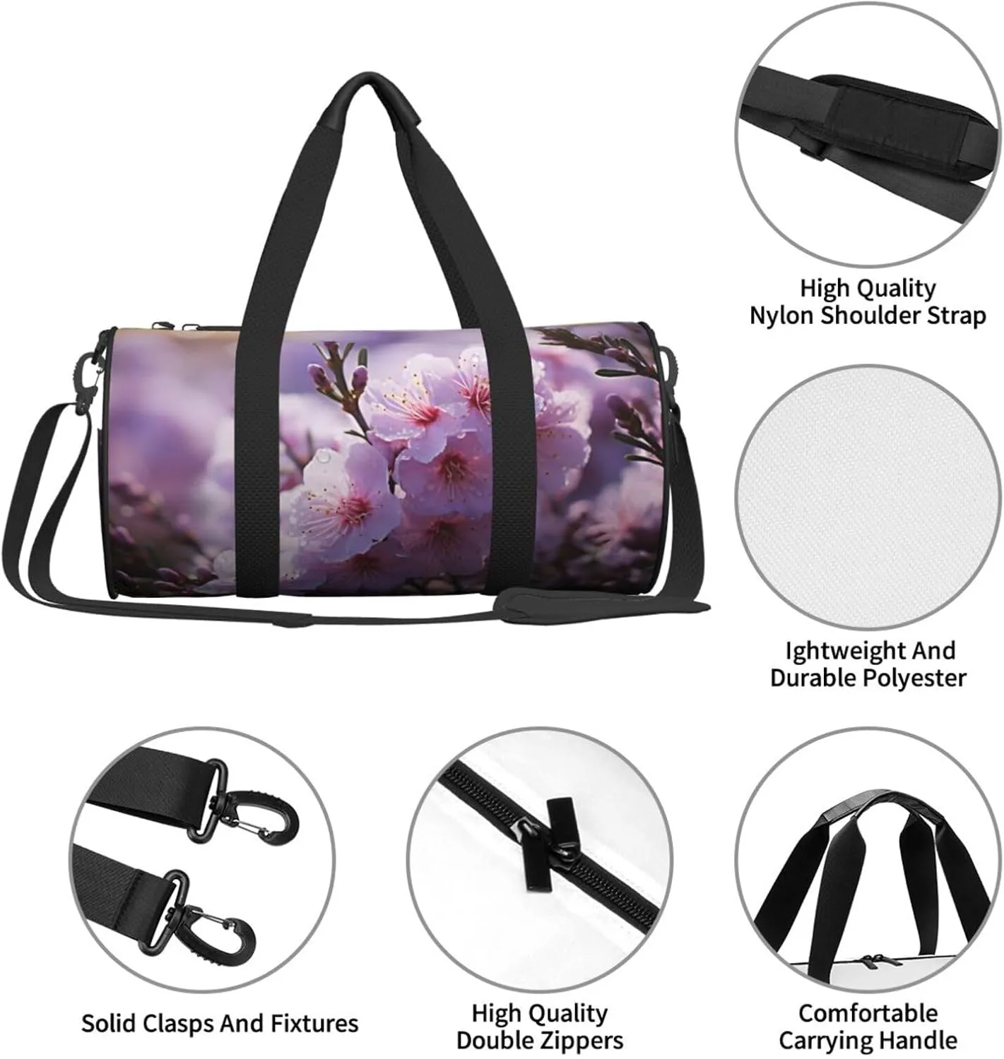Sports Gym Bag for Women Men Travel Duffel Bag Tote Weekender Bag Carry on Overnight Bag for Travel Swimming Fitness Workout Sports Cherry Blossom Duffle Bag