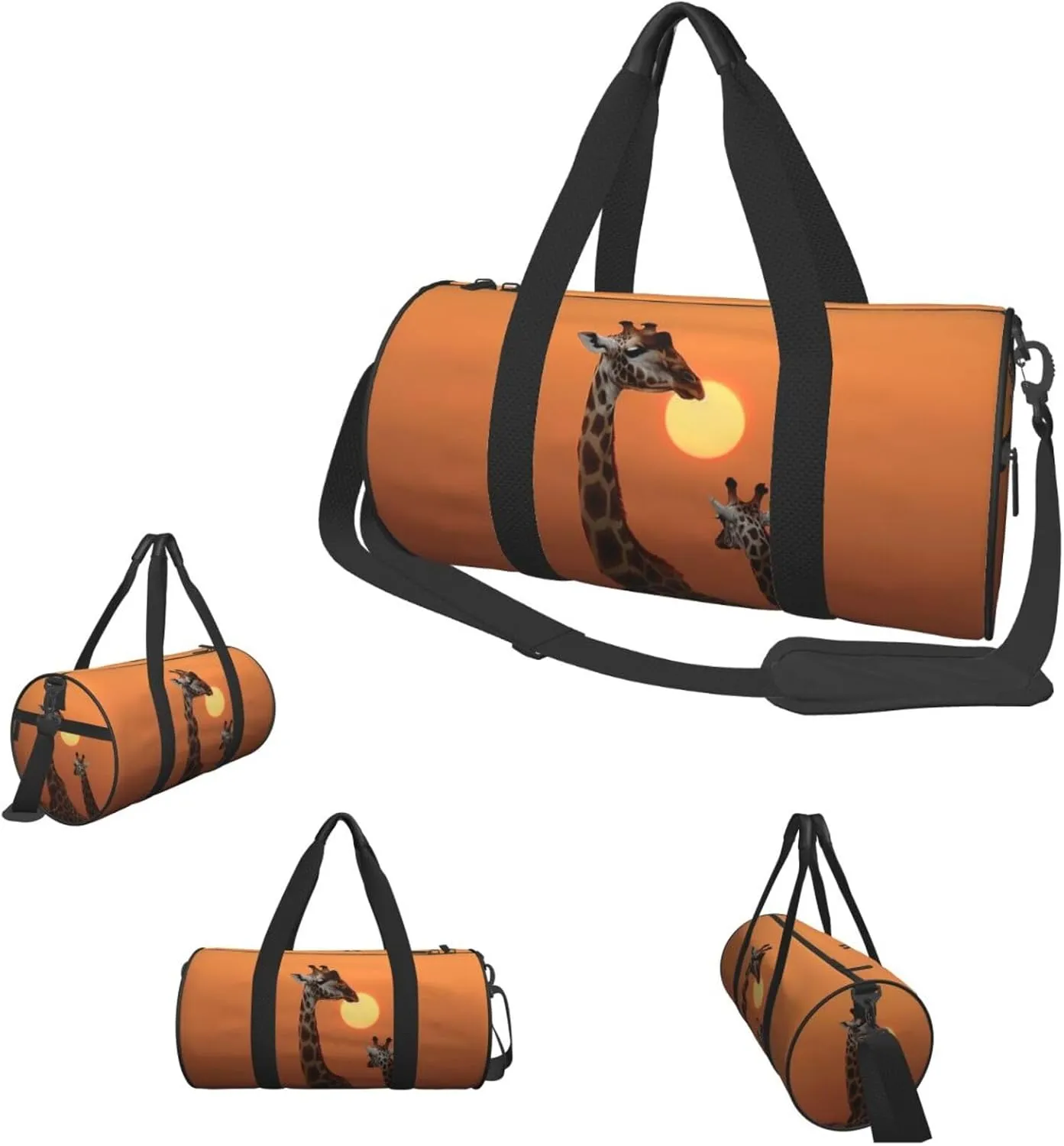 Sports Gym Bag for Women Men Travel Duffel Bag Tote Weekender Bag Carry on Overnight Bag for Travel Swimming Fitness Workout Sports Giraffe at sunset Duffle Bag