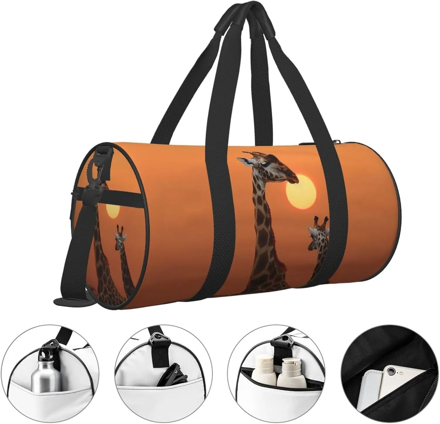 Sports Gym Bag for Women Men Travel Duffel Bag Tote Weekender Bag Carry on Overnight Bag for Travel Swimming Fitness Workout Sports Giraffe at sunset Duffle Bag