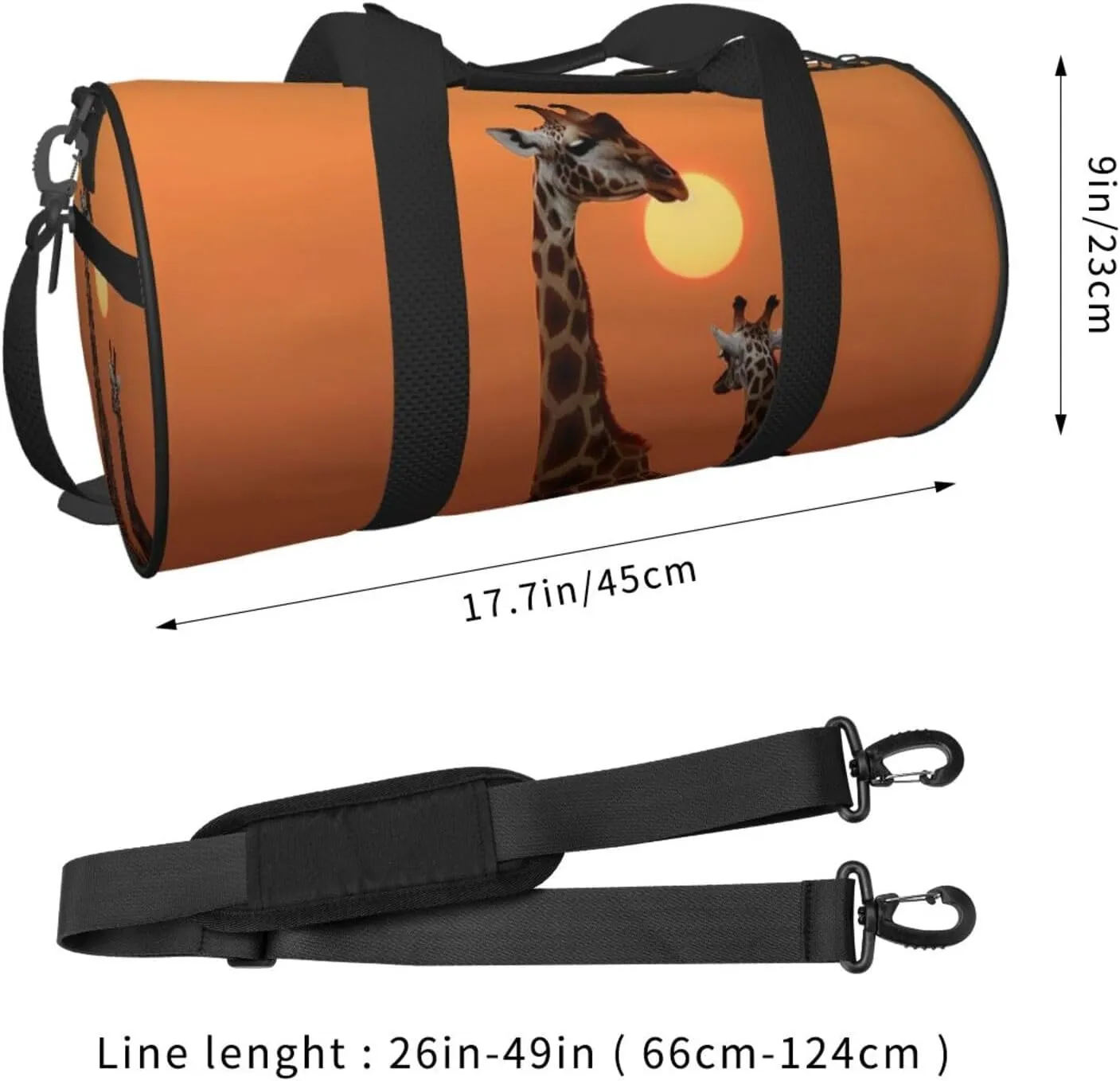 Sports Gym Bag for Women Men Travel Duffel Bag Tote Weekender Bag Carry on Overnight Bag for Travel Swimming Fitness Workout Sports Giraffe at sunset Duffle Bag
