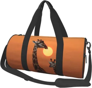 Sports Gym Bag for Women Men Travel Duffel Bag Tote Weekender Bag Carry on Overnight Bag for Travel Swimming Fitness Workout Sports Giraffe at sunset Duffle Bag