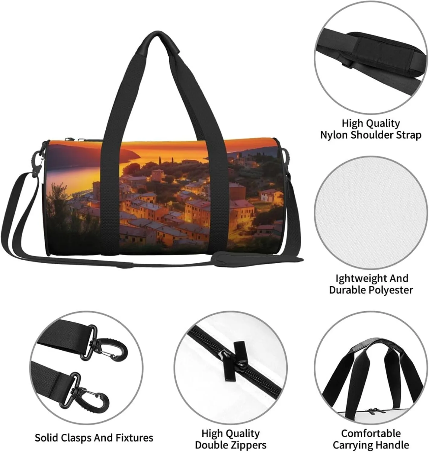 Sports Gym Bag for Women Men Travel Duffel Bag Tote Weekender Bag Carry on Overnight Bag for Travel Swimming Fitness Workout Sports Italian Sunset Duffle Bag