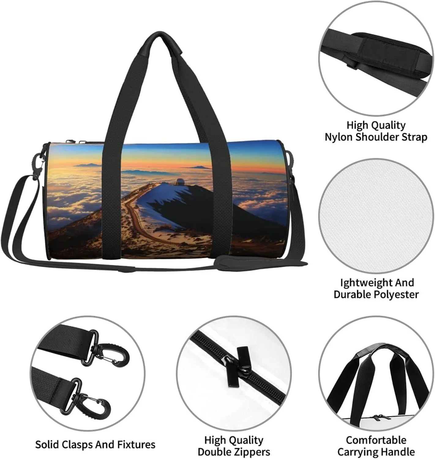 Sports Gym Bag for Women Men Travel Duffel Bag Tote Weekender Bag Carry on Overnight Bag for Travel Swimming Fitness Workout Sports Mauna Kea Summit Sunset Duffle Bag
