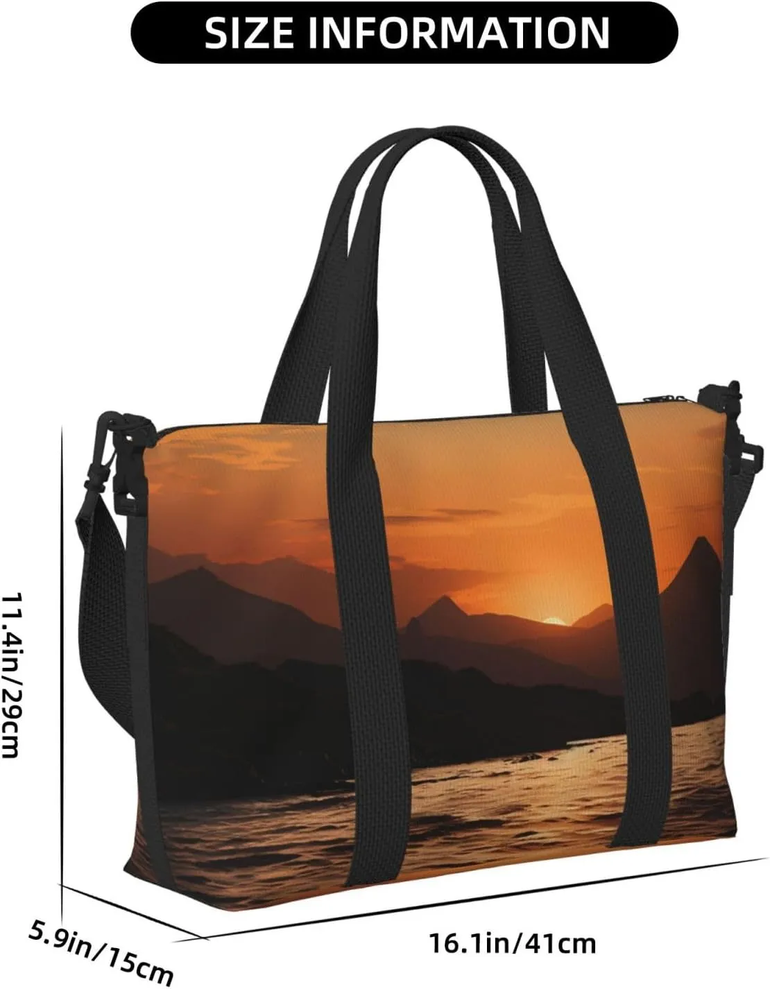 Sports Gym Bag for Women Men Travel Duffel Bag Tote Weekender Bag Carry on Overnight Bag for Travel Swimming Fitness Workout Sports Mountain and water at sunset Duffle Bag