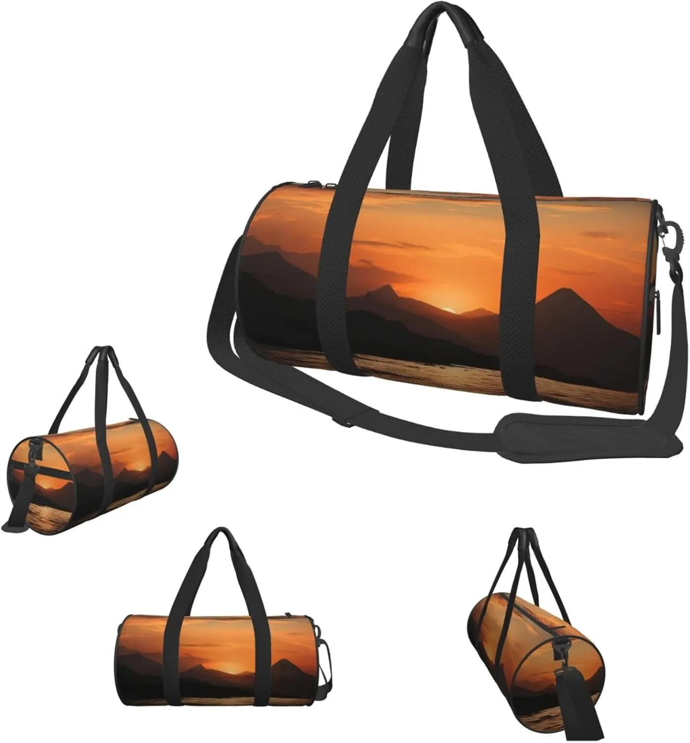 Sports Gym Bag for Women Men Travel Duffel Bag Tote Weekender Bag Carry on Overnight Bag for Travel Swimming Fitness Workout Sports Mountain and water at sunset Duffle Bag