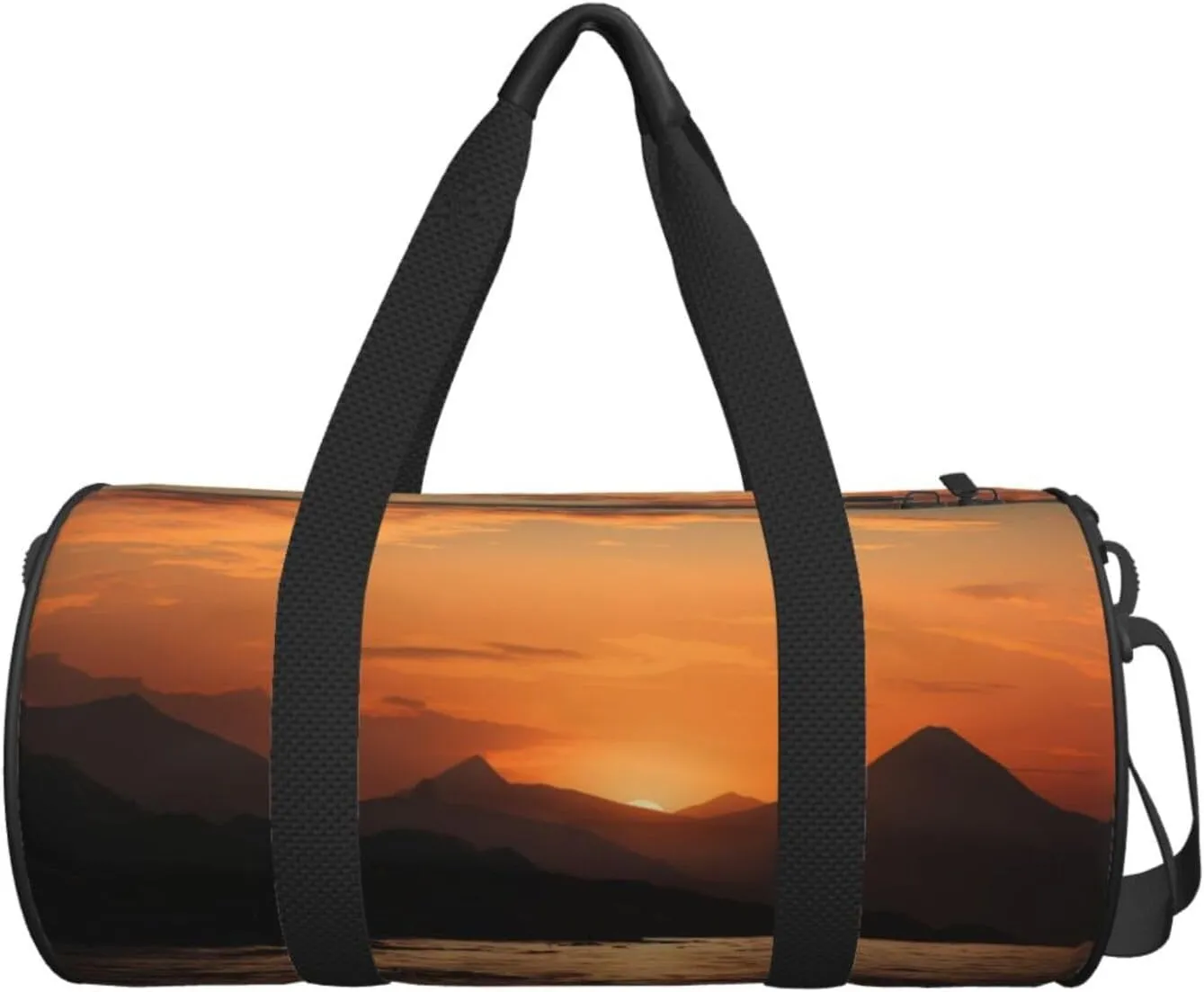 Sports Gym Bag for Women Men Travel Duffel Bag Tote Weekender Bag Carry on Overnight Bag for Travel Swimming Fitness Workout Sports Mountain and water at sunset Duffle Bag