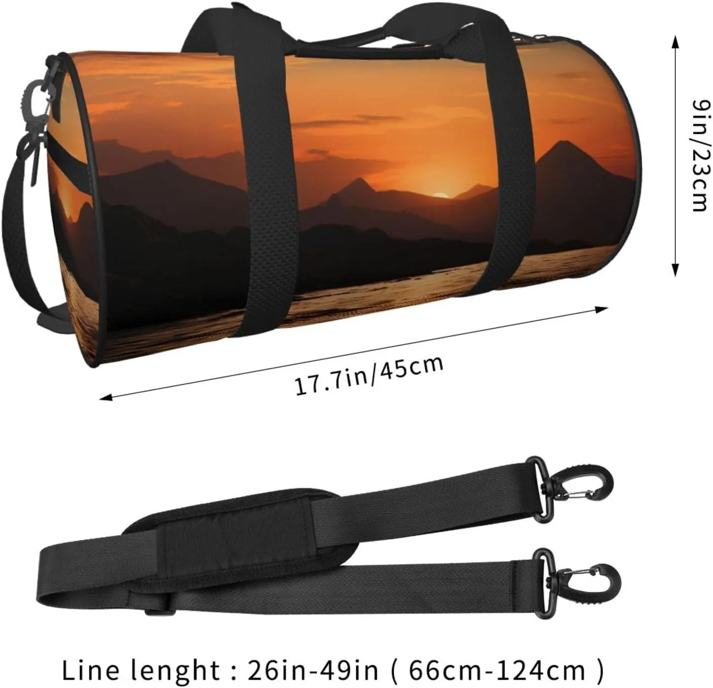 Sports Gym Bag for Women Men Travel Duffel Bag Tote Weekender Bag Carry on Overnight Bag for Travel Swimming Fitness Workout Sports Mountain and water at sunset Duffle Bag