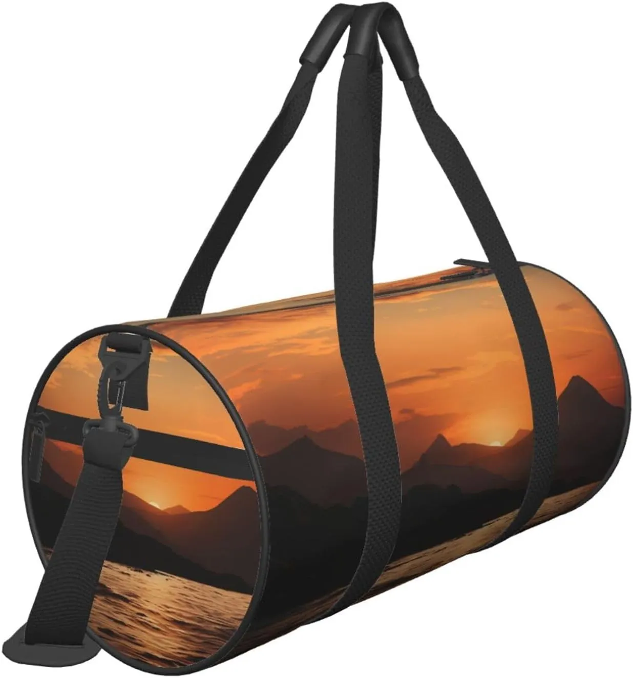 Sports Gym Bag for Women Men Travel Duffel Bag Tote Weekender Bag Carry on Overnight Bag for Travel Swimming Fitness Workout Sports Mountain and water at sunset Duffle Bag