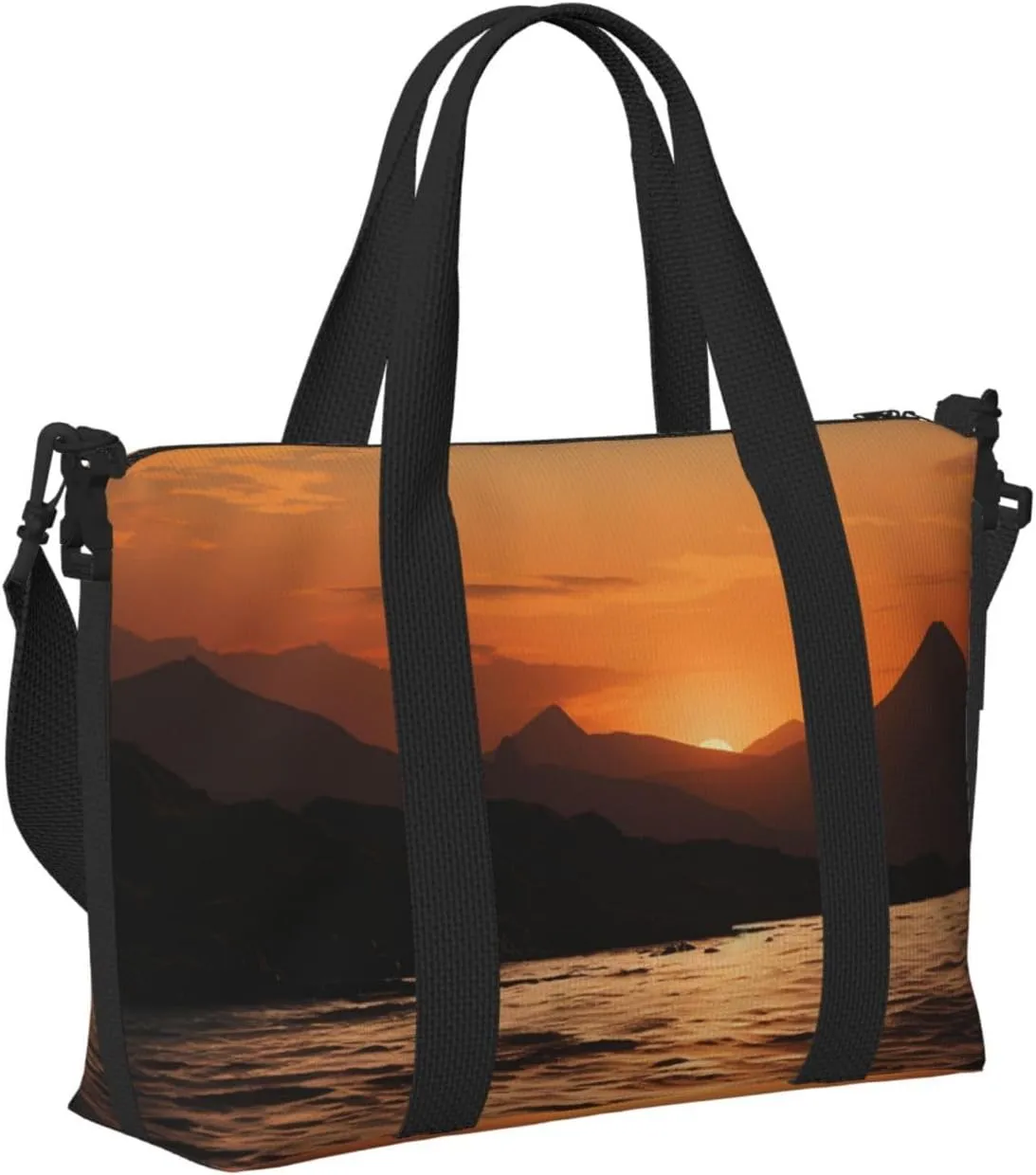 Sports Gym Bag for Women Men Travel Duffel Bag Tote Weekender Bag Carry on Overnight Bag for Travel Swimming Fitness Workout Sports Mountain and water at sunset Duffle Bag