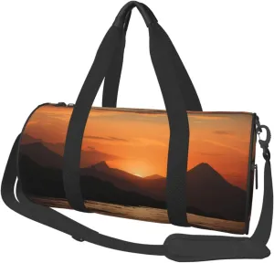 Sports Gym Bag for Women Men Travel Duffel Bag Tote Weekender Bag Carry on Overnight Bag for Travel Swimming Fitness Workout Sports Mountain and water at sunset Duffle Bag