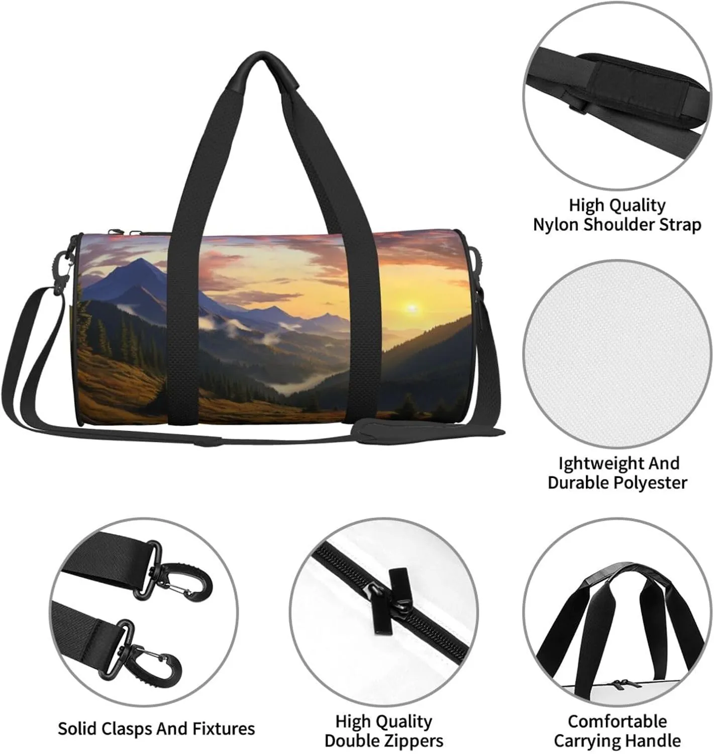 Sports Gym Bag for Women Men Travel Duffel Bag Tote Weekender Bag Carry on Overnight Bag for Travel Swimming Fitness Workout Sports Mountain Sunset Landscape Duffle Bag