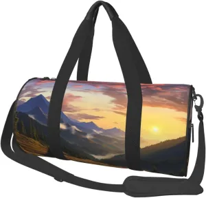 Sports Gym Bag for Women Men Travel Duffel Bag Tote Weekender Bag Carry on Overnight Bag for Travel Swimming Fitness Workout Sports Mountain Sunset Landscape Duffle Bag
