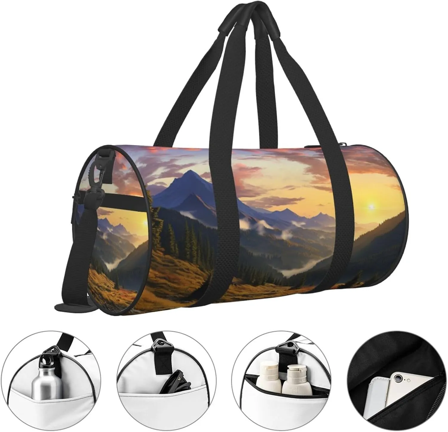 Sports Gym Bag for Women Men Travel Duffel Bag Tote Weekender Bag Carry on Overnight Bag for Travel Swimming Fitness Workout Sports Mountain Sunset Landscape Duffle Bag