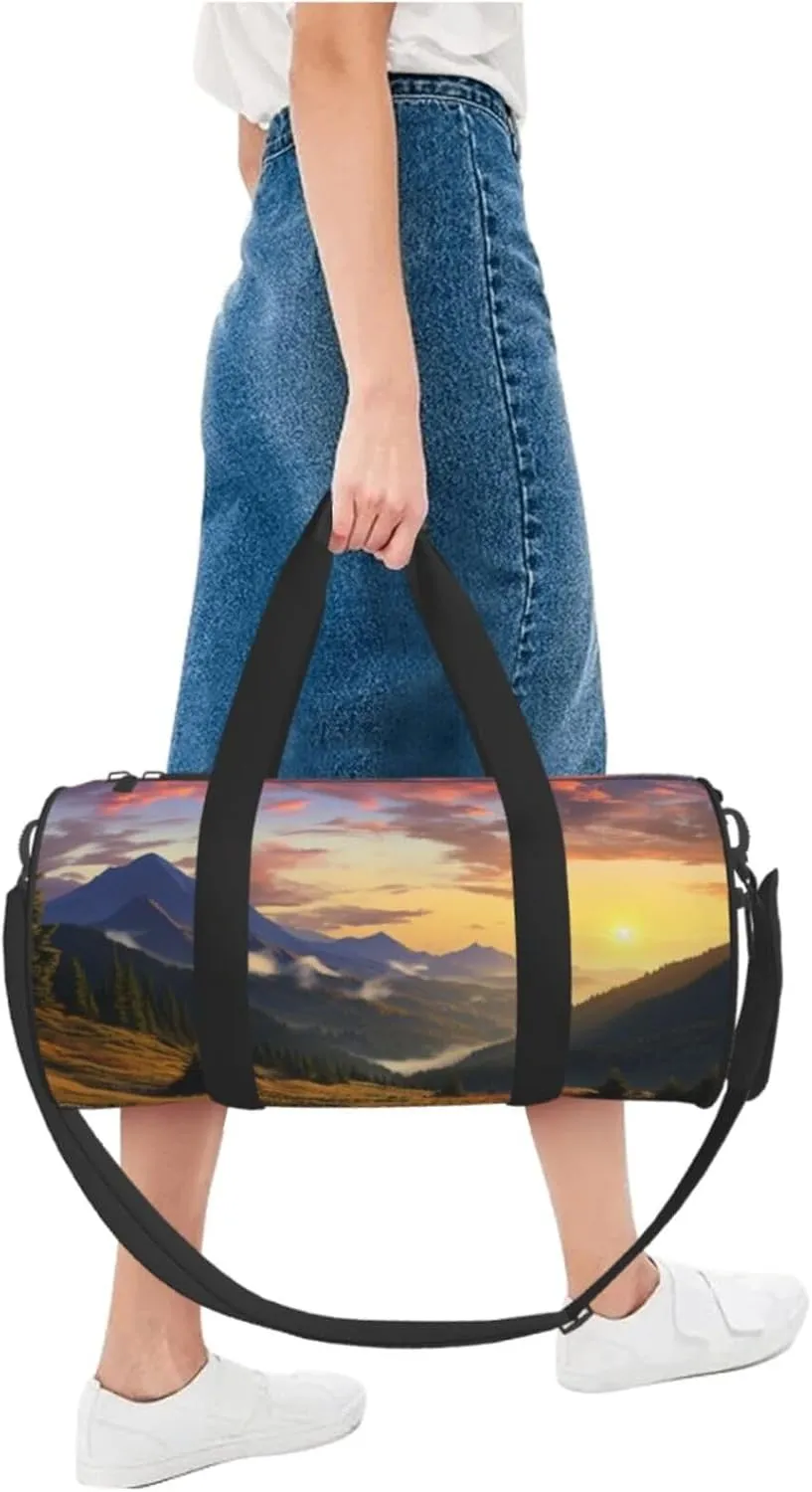Sports Gym Bag for Women Men Travel Duffel Bag Tote Weekender Bag Carry on Overnight Bag for Travel Swimming Fitness Workout Sports Mountain Sunset Landscape Duffle Bag