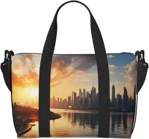 Sports Gym Bag for Women Men Travel Duffel Bag Tote Weekender Bag Carry on Overnight Bag for Travel Swimming Fitness Workout Sports New York in the sunset Duffle Bag